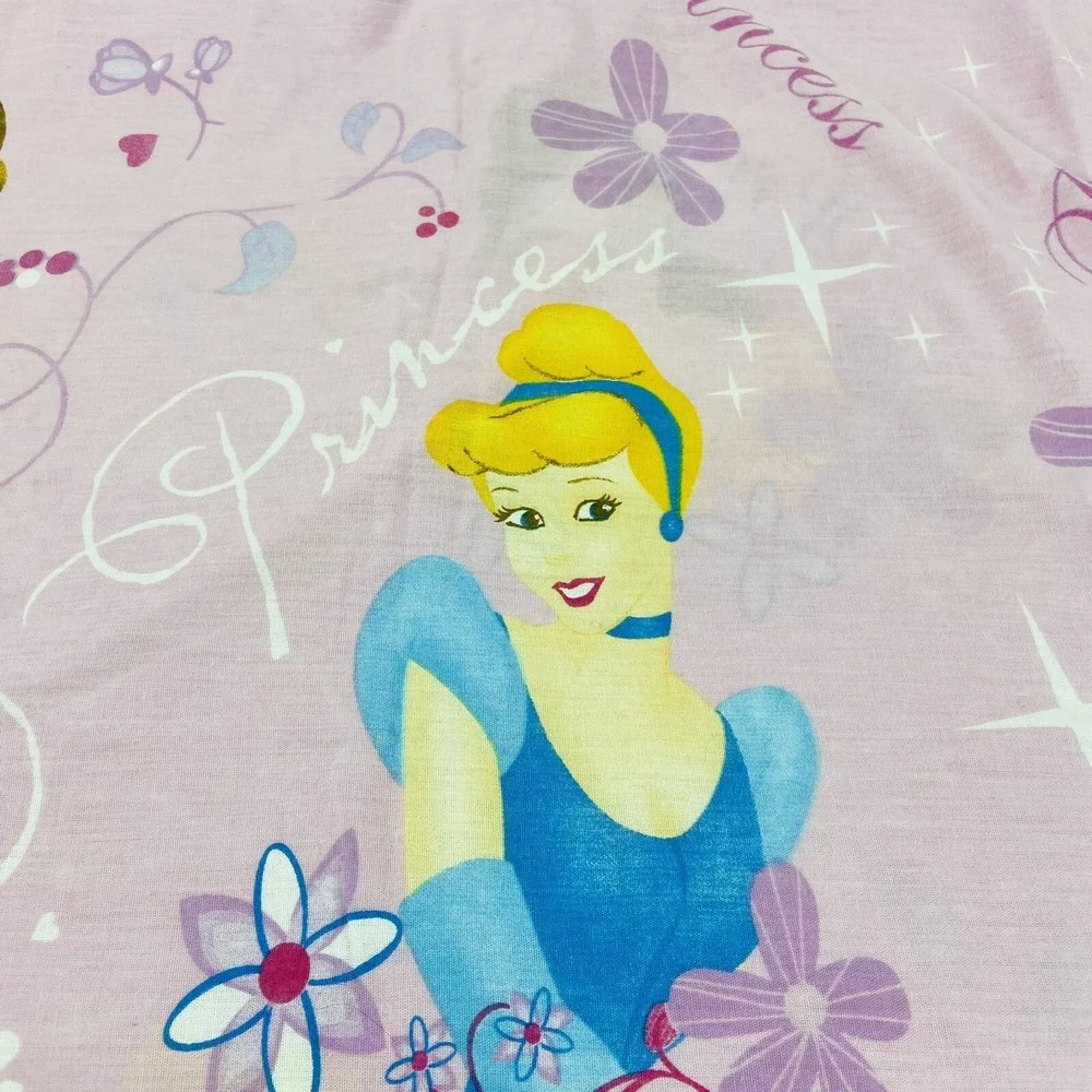 Disney Princess Belle Cinderella Aurora Pink Floral Full Flat Sheet Cotton Blend